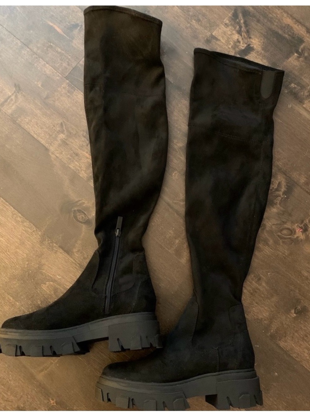 Calvin Klein Jeans Black Over-the-Knee Suede Lug Sole Boots